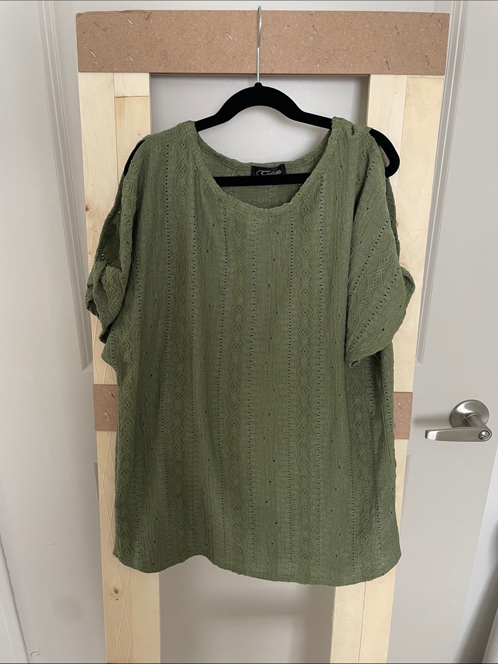 Relaxed Olive Eyelet Tunic Top - Casual Women's Knit